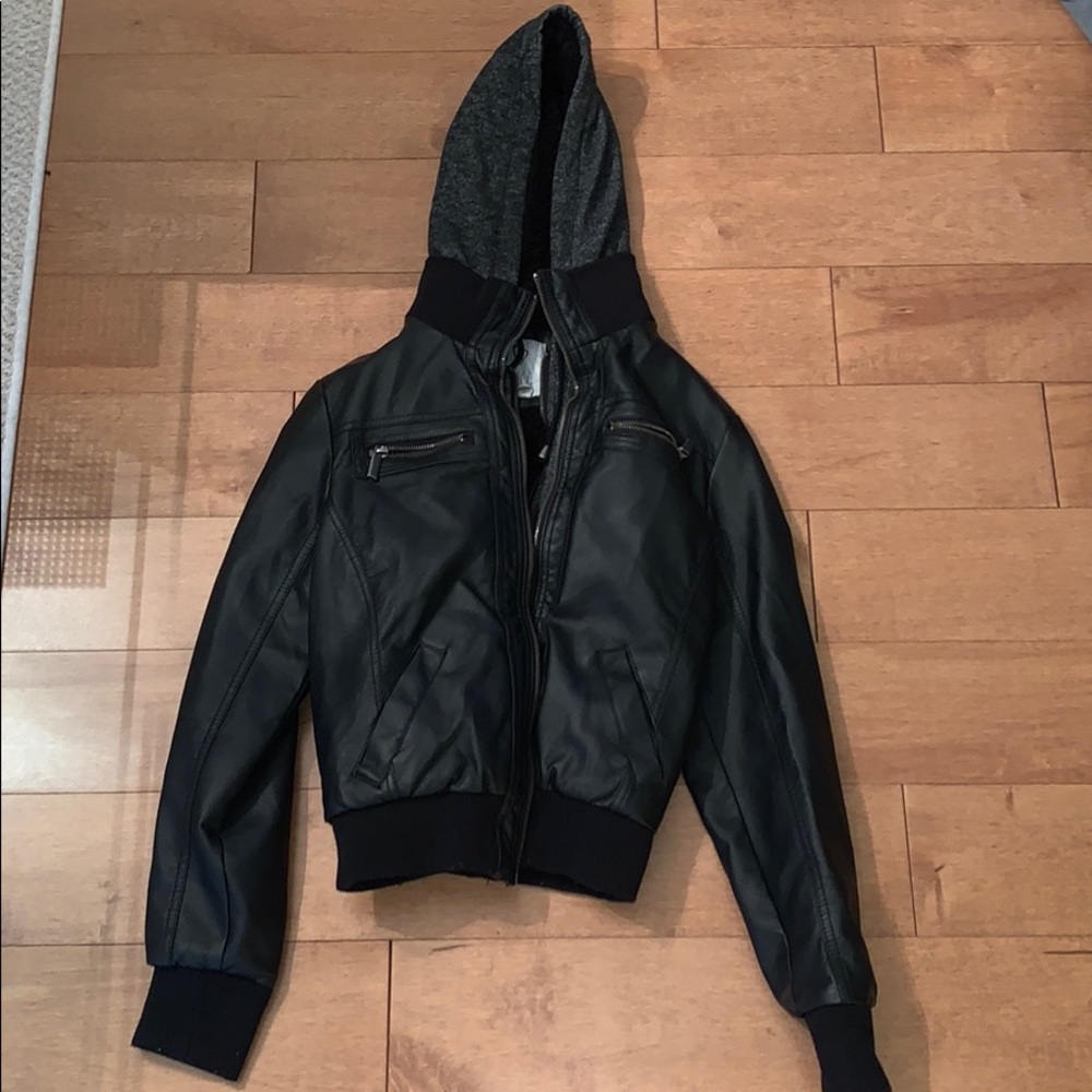 Leather Jacket with Hood